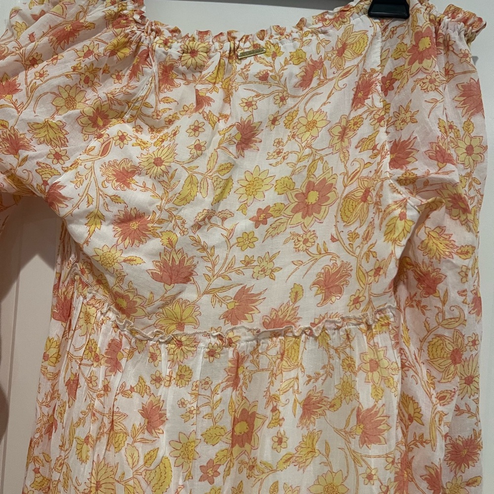 New Billabong Boho Yellow and Orange Floral Cream Bow Maxi Dress - Picture 12 of 12